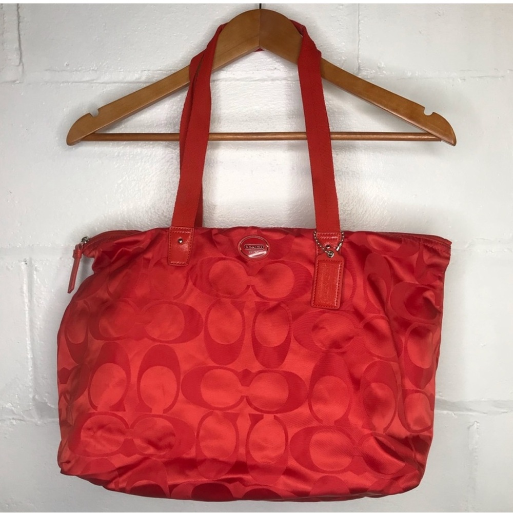 Coach Signature C Orange Nylon Packable Tote Bag Purse Snap Pouch